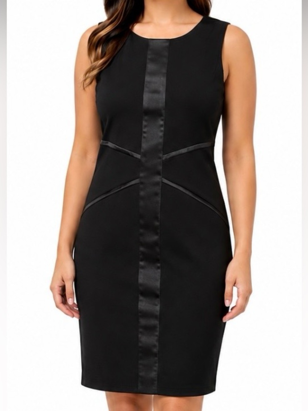 Sangria Black Satin-Trim Midi Sheath Dress Size 12
